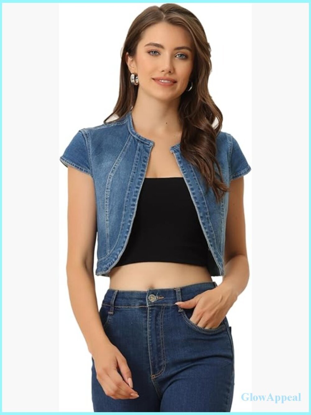 Women's Cropped Denim Jacket Short Sleeve Slim Fit Casual Summer Blazer